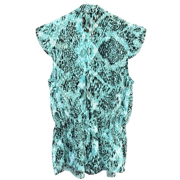 Alfani Sleeveless Ruffle Blouse, Button Up Top Snakeskin Animal Print Womens 10 - Picture 2 of 8